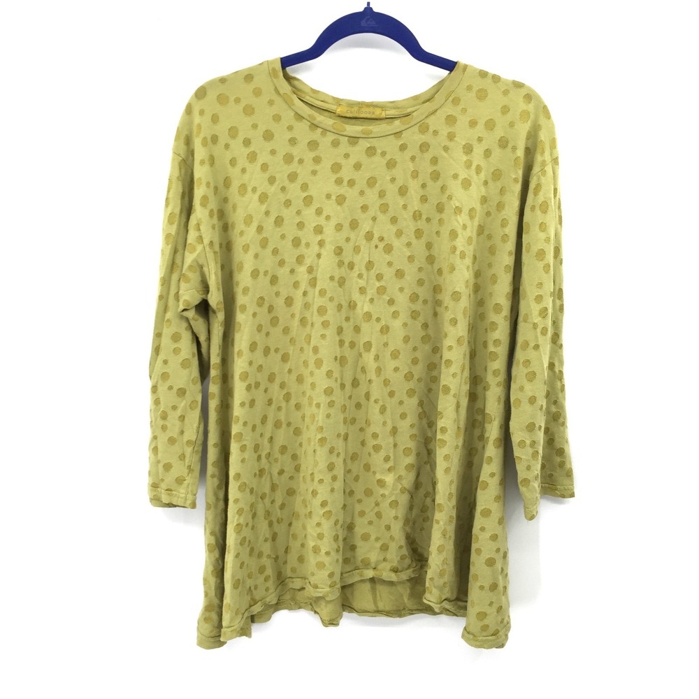 Cutloose Lime green polka dot long sleeve top asymmetrical lagenlook boho L